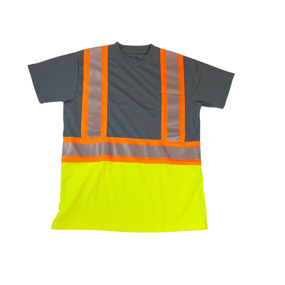 North 15 Hi Visibility Safety Shirt Men Med Grey Yellow Moisture Wicking Safety